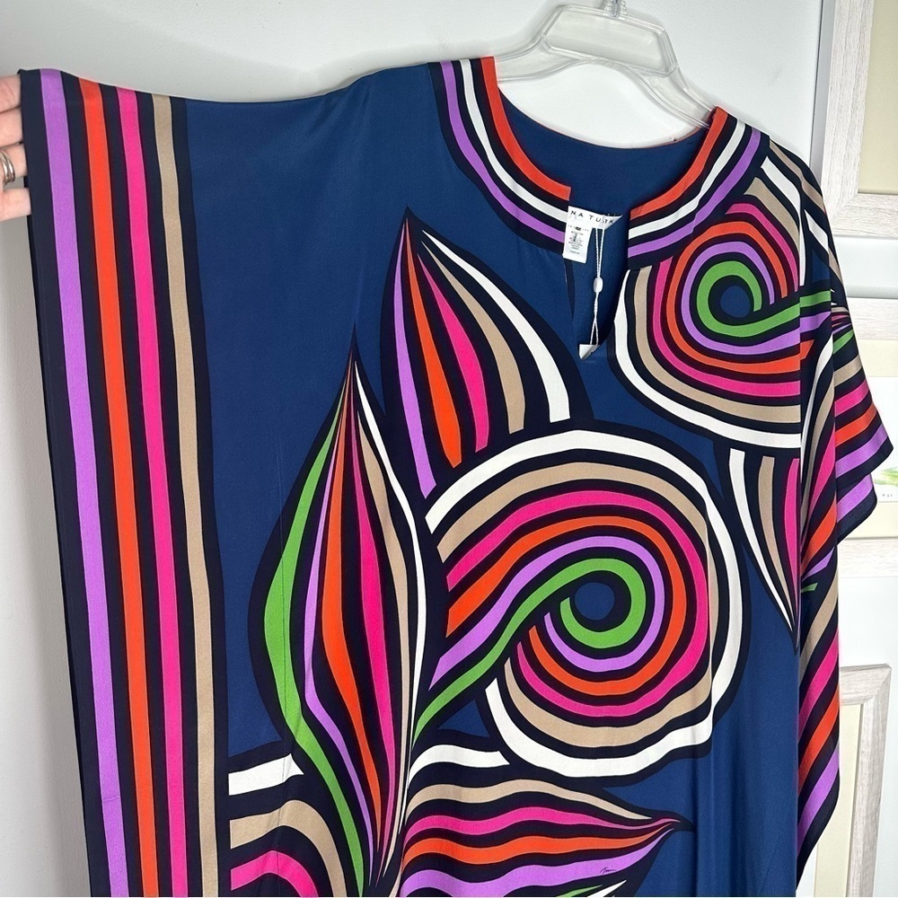 Trina Turk New Navy Swirl Silk Theodora Caftan Dress Women’s XS/S - Picture 6 of 14